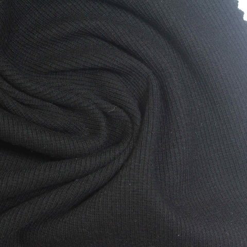 Cotton Stretch Rib Knit Fabric, 250 gsm, 125 cm — Black