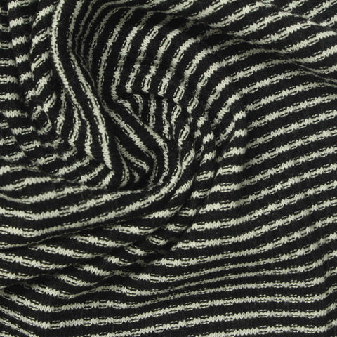 White Horizontal-Stripe Rib Knit, Viscose-Poly, 270 gsm