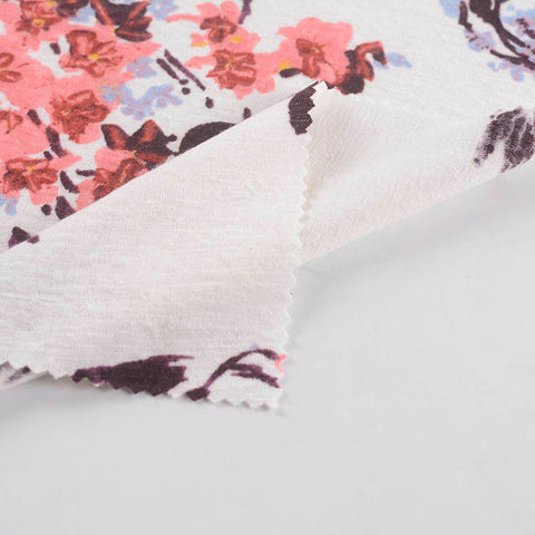 Pink Floral Jersey Knit, Polyester, 252 gsm