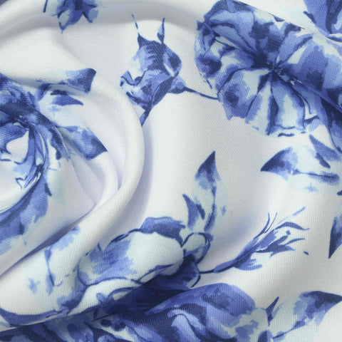 Blue Watercolor-Floral Scuba Knit, Polyester