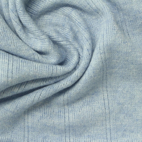 Light Blue Marl Rib Knit, Viscose-Poly, 260 gsm