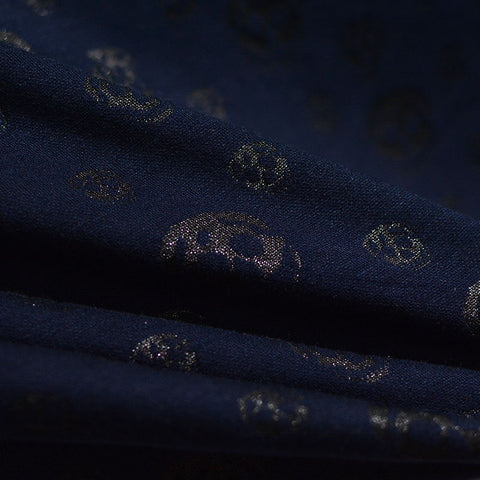 Dark Blue Tone-on-Tone Skull Jacquard, Poly-Viscose