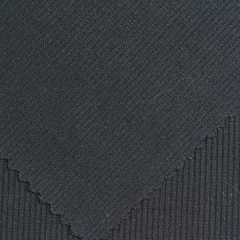 Polyester Viscose Stretch Rib Knit Fabric, 237 gsm, 119 cm — Grey