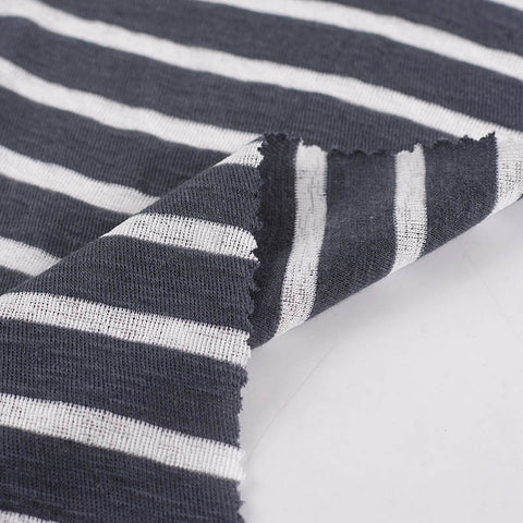 Charcoal Vertical-Stripe Rib Knit, Cotton-Poly