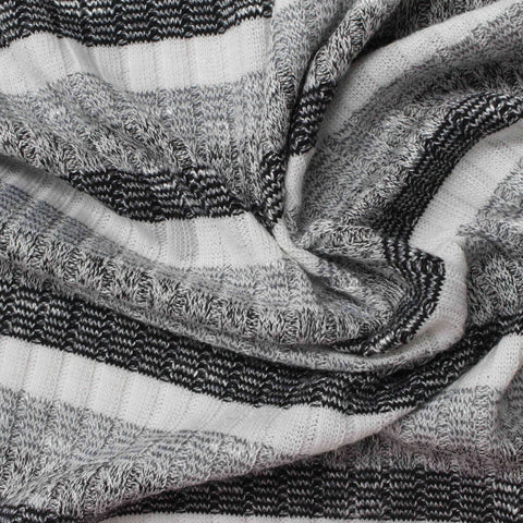 White Horizontal-Stripe Rib Knit, Viscose-Poly, 200 gsm
