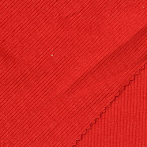 Polyester Viscose Stretch Rib Knit Fabric, 200 gsm — Red