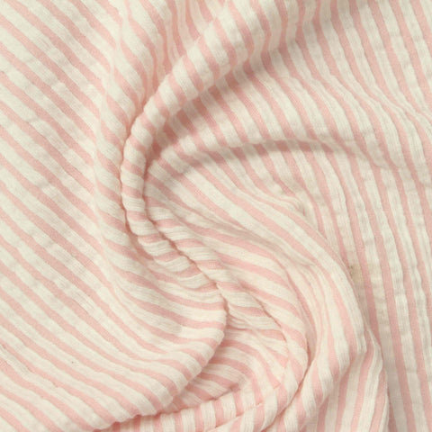Pink Vertical-Stripe Jersey Knit, Cotton-Poly