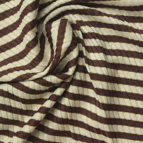 Brown Horizontal-Stripe Rib Knit, Polyester, 196 gsm