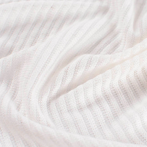 Striped Polyester Viscose Stretch Chunky Knit Fabric, 140 gsm — White