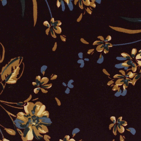 Dark Brown Floral Jersey Knit, Polyester