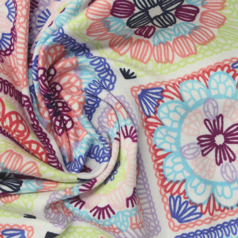 White Floral Milk Silk Knit, Polyester, 160 gsm