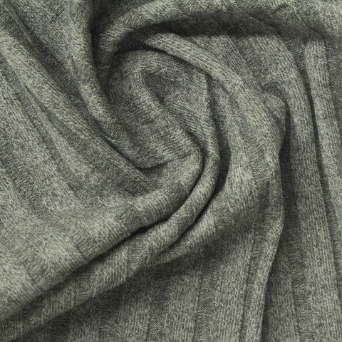 Grey Marl Rib Knit, Poly-Viscose, 270 gsm