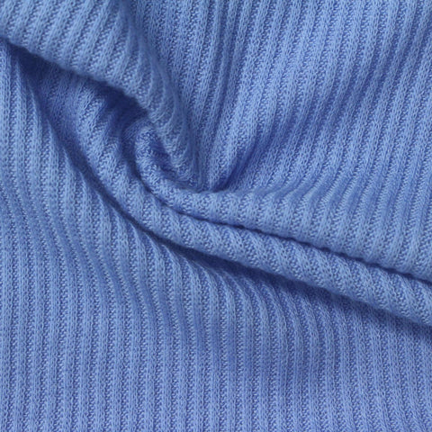 Brushed Polyester Viscose Stretch Rib Knit Fabric, 190 gsm, 165 cm — Blue