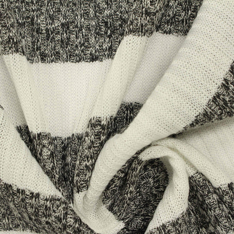 Off-White Horizontal-Stripe Rib Knit, Poly-Viscose, 220 gsm