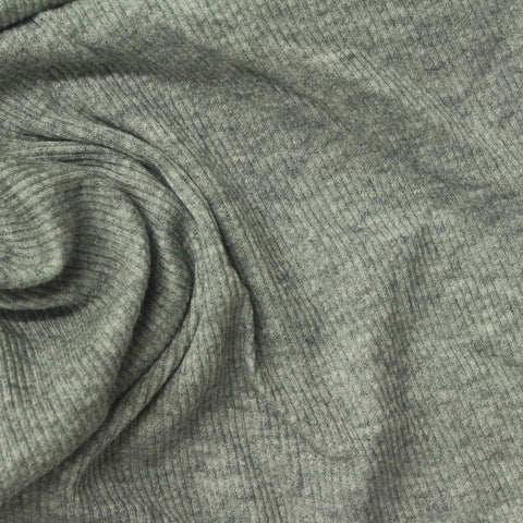 Heathered Grey Marl Rib Knit, Cotton, 140 gsm