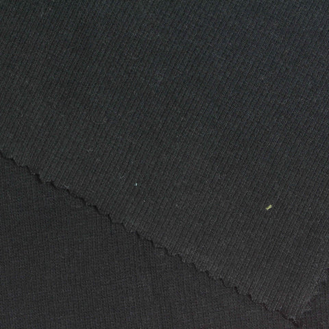 Cotton Stretch Rib Knit Fabric, 295 gsm — Black