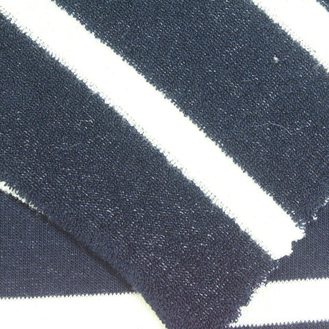 Navy Horizontal-Stripe French Terry, Cotton-Poly, 250 gsm