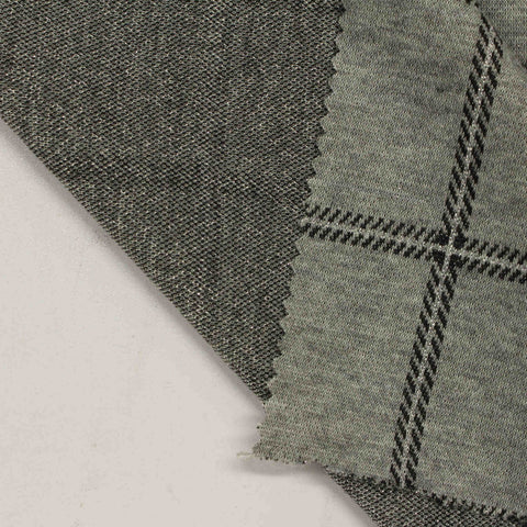 Grey Plaid Interlock Knit, Polyester, 248 gsm
