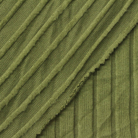 Olive Stripes Rib Knit, Polyester