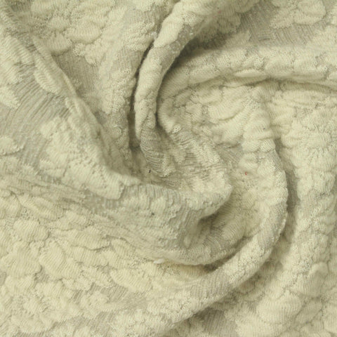 Cream Floral Interlock Knit, Cotton-Poly