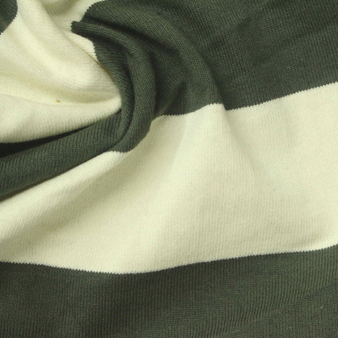 Dark Green Horizontal-Stripe Jersey Knit, Cotton
