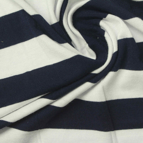 Navy Horizontal-Stripe Jersey Knit, Viscose, 170 gsm