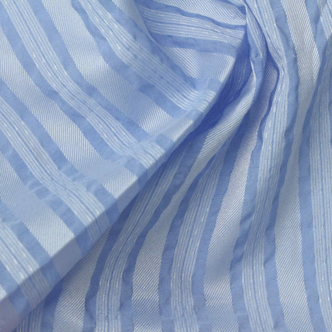 Light Blue Vertical-Stripe Jacquard, Viscose-Poly