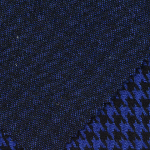 Blue Houndstooth Interlock Knit, Poly-Viscose