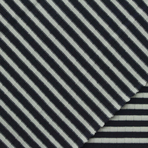 Navy Stripes Jersey Knit, Cotton-Poly