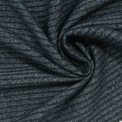 Dark Blue Horizontal-Stripe Rib Knit, Poly-Cotton