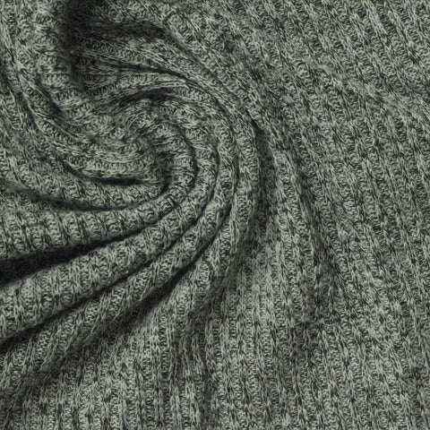Heathered Grey Marl Rib Knit, Polyester, 245 gsm, 170 cm