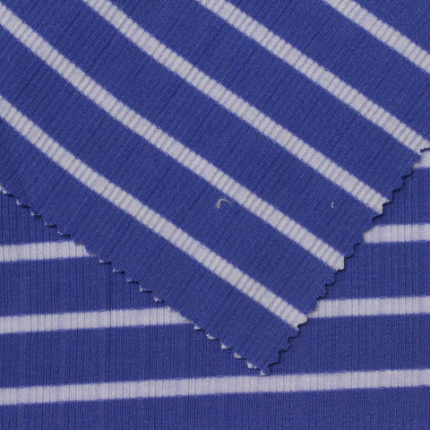 Blue Horizontal-Stripe Rib Knit, Polyester, 245 gsm