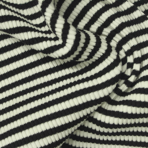 Black Horizontal-Stripe Rib Knit, Cotton, 275 gsm