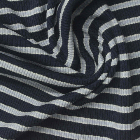 Dark Navy Horizontal-Stripe Rib Knit, Viscose