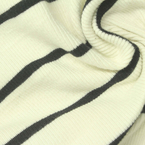 Dark Grey Horizontal-Stripe Rib Knit, Cotton, 300 gsm