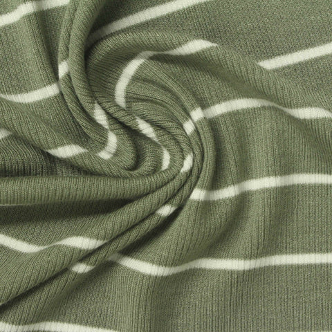 Green Horizontal-Stripe Rib Knit, Viscose, 290 gsm