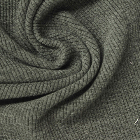 Dark Grey-Green Marl Rib Knit, Poly-Viscose