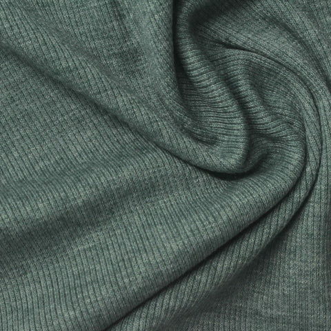 Muted Green Marl Rib Knit, Poly-Cotton