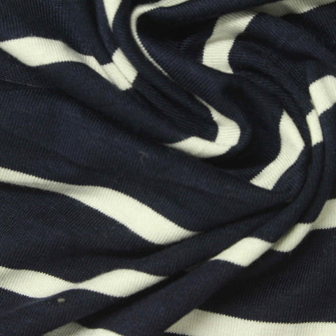 Navy Horizontal-Stripe Jersey Knit, Viscose, 200 gsm