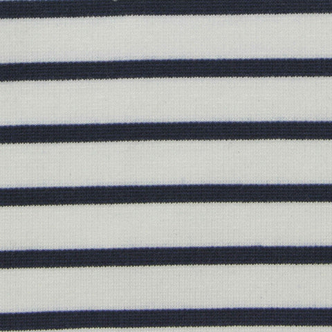 Navy Horizontal-Stripe Ponte Knit, Viscose-Poly, 300 gsm
