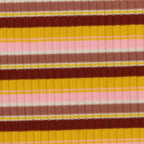 Pink Stripes Rib Knit, Poly-Viscose