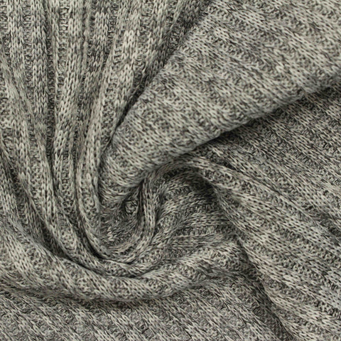 Dark Grey Marl Rib Knit, Polyester, 340 gsm, 146 cm