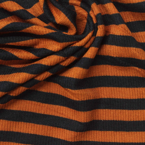 Orange Horizontal-Stripe Rib Knit, Viscose