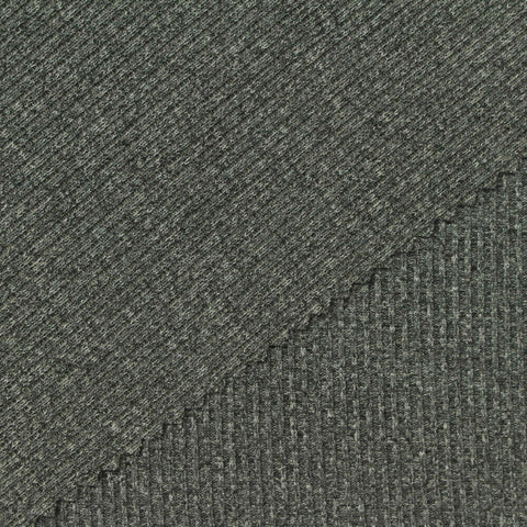Heathered Grey-Green Marl Rib Knit, Polyester, 180 gsm