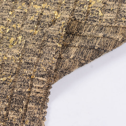 Gold Marl Rib Knit, Poly-Viscose