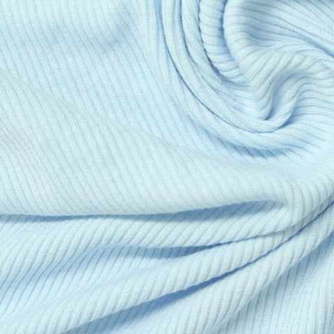 Polyester Cotton Stretch Rib Knit Fabric, 220 gsm, 160 cm — Blue