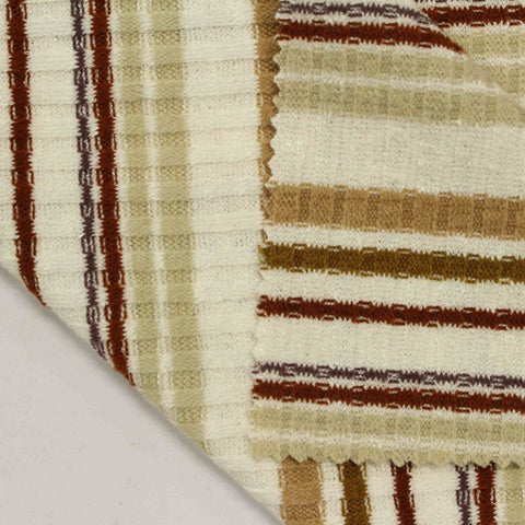 Brown Horizontal-Stripe Rib Knit, Acrylic-Poly