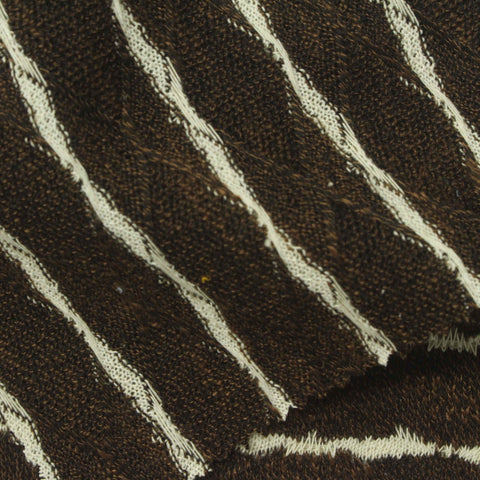 Brown Horizontal-Stripe Chunky Knit, Polyester, 265 gsm