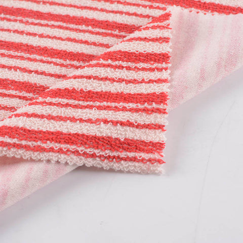 Red Horizontal-Stripe French Terry, Poly-Cotton, 282 gsm