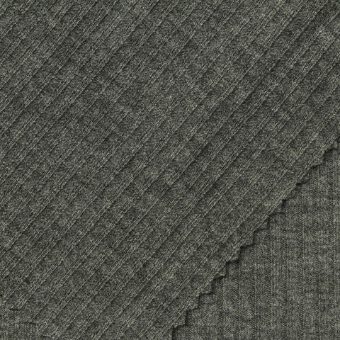 Heathered Grey Marl Rib Knit, Poly-Viscose, 224 gsm